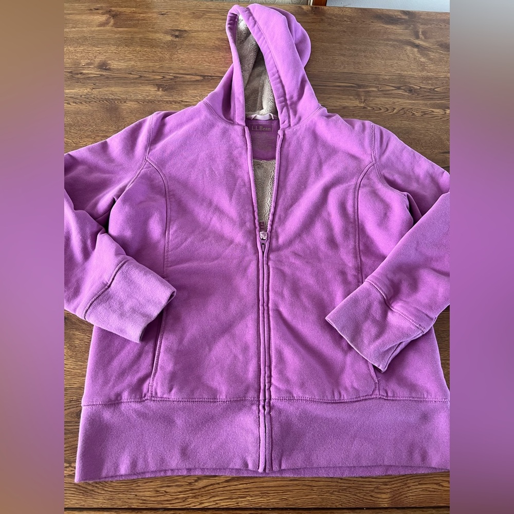 Girls L.L.Bean Purple Full Zip Sherpa Lined Hoodie size XL 18